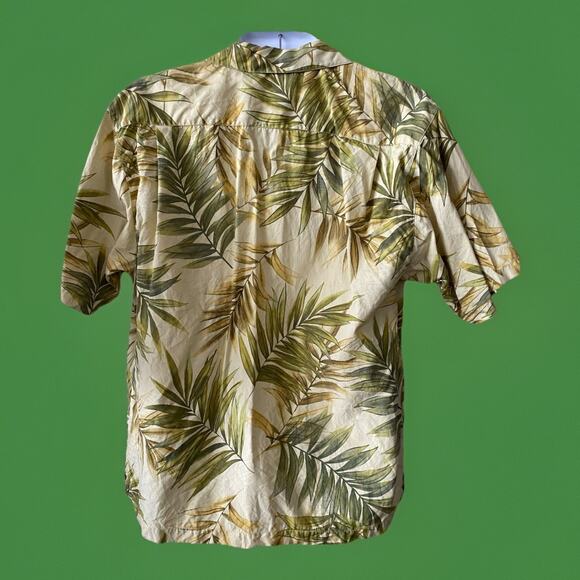 Tommy Bahama Mens Sz L Green Yellow Tropical Leaf Silk Hawaiian Camp Shirt 46"ch - Picture 2 of 6